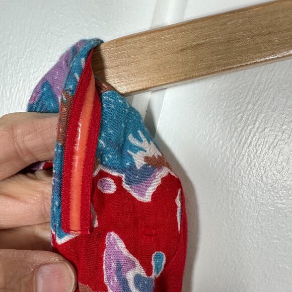 Caroline Constas Dress Large Red Floral Print Cotton Midi V Neck Smock Back - Picture 8 of 11